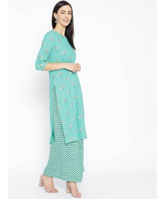 Green printed Cotton Kurta and Palazzo Set 4