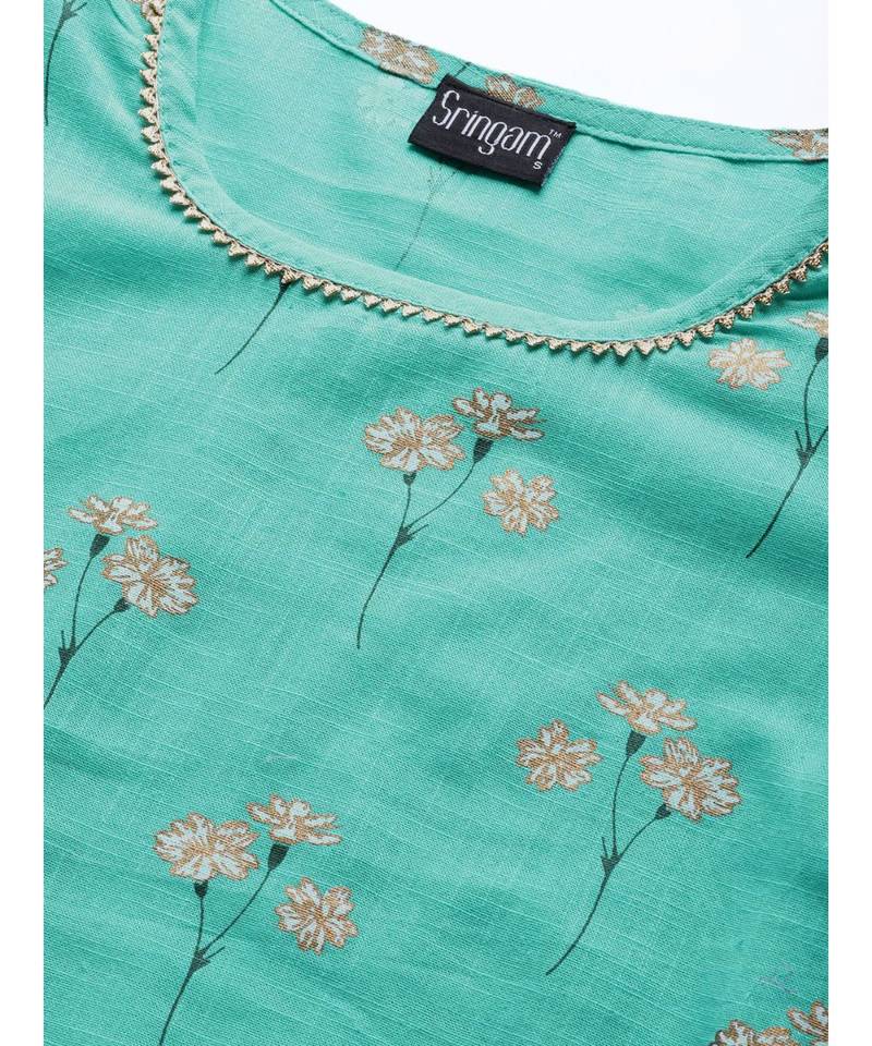 Green printed Cotton Kurta and Palazzo Set