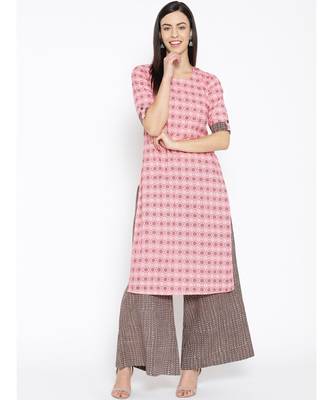 Pink printed Cotton Kurta and Palazzo Set 1