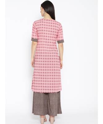Pink printed Cotton Kurta and Palazzo Set 4