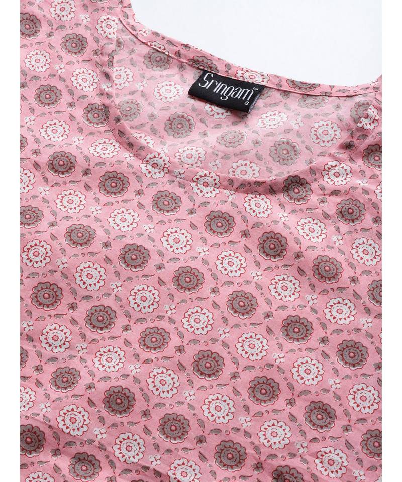 Pink printed Cotton Kurta and Palazzo Set