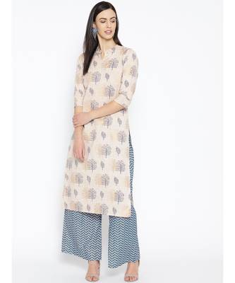 White printed Cotton Kurta and Palazzo Set 1