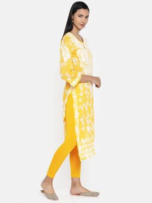 Ada Hand Embroidered Mustard Cotton Lucknow Chikankari Kurti 2