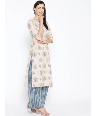White printed Cotton Kurta and Palazzo Set 3