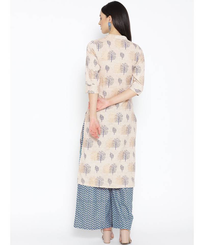White printed Cotton Kurta and Palazzo Set