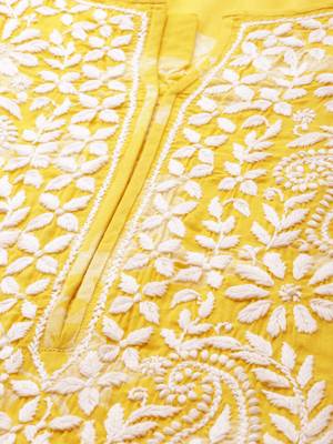 Ada Hand Embroidered Mustard Cotton Lucknow Chikankari Kurti 4
