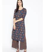 Blue printed Cotton Kurta and Palazzo Set