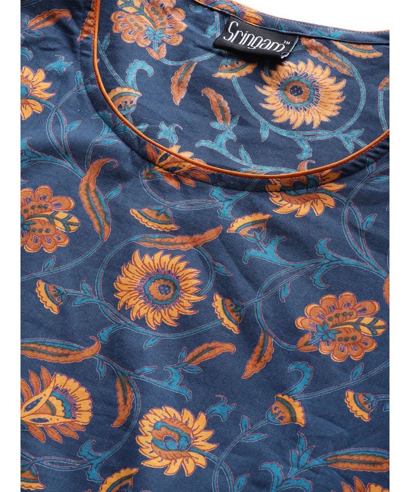 Blue printed Cotton Kurta and Palazzo Set