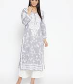 Hand Embroidered Grey Cotton Lucknow Chikankari Kurti