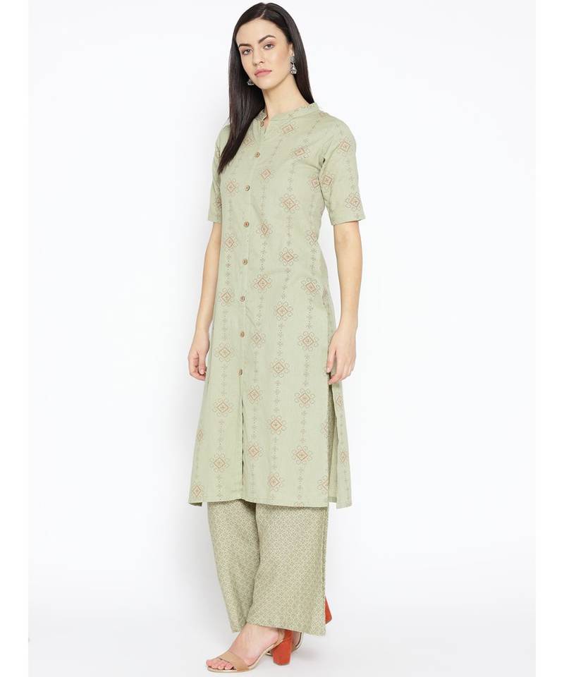 Green printed Cotton Kurta and Palazzo Set