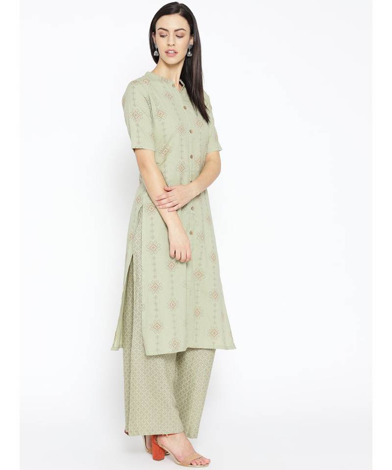 Green printed Cotton Kurta and Palazzo Set