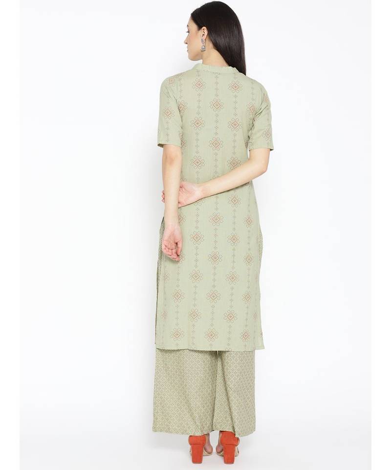 Green printed Cotton Kurta and Palazzo Set