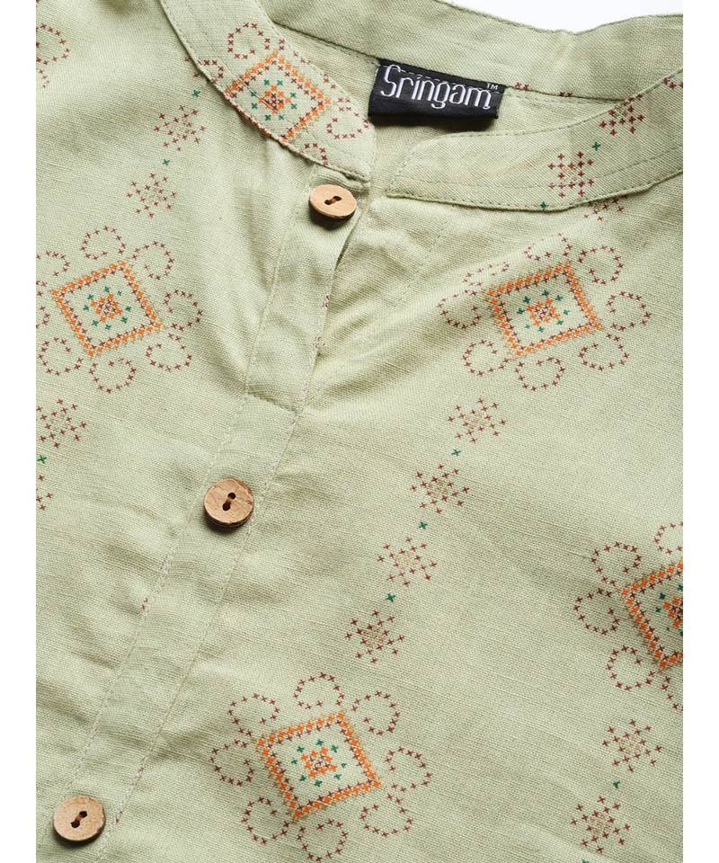Green printed Cotton Kurta and Palazzo Set