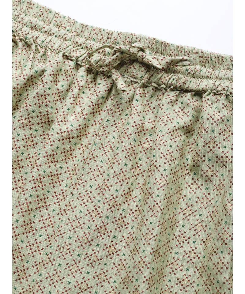 Green printed Cotton Kurta and Palazzo Set
