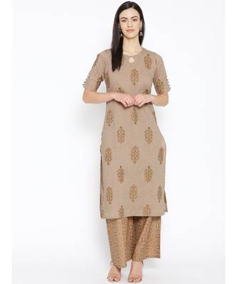 Brown printed Cotton Kurta and Palazzo Set 1