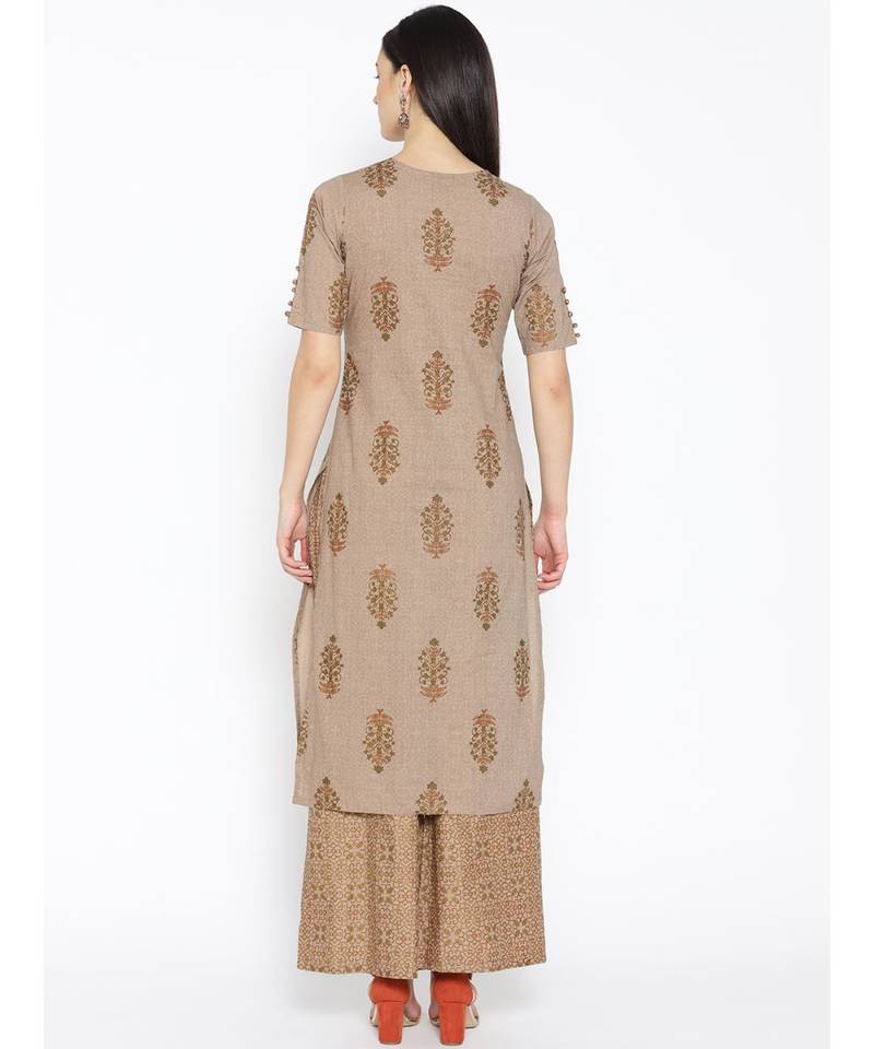 Brown printed Cotton Kurta and Palazzo Set