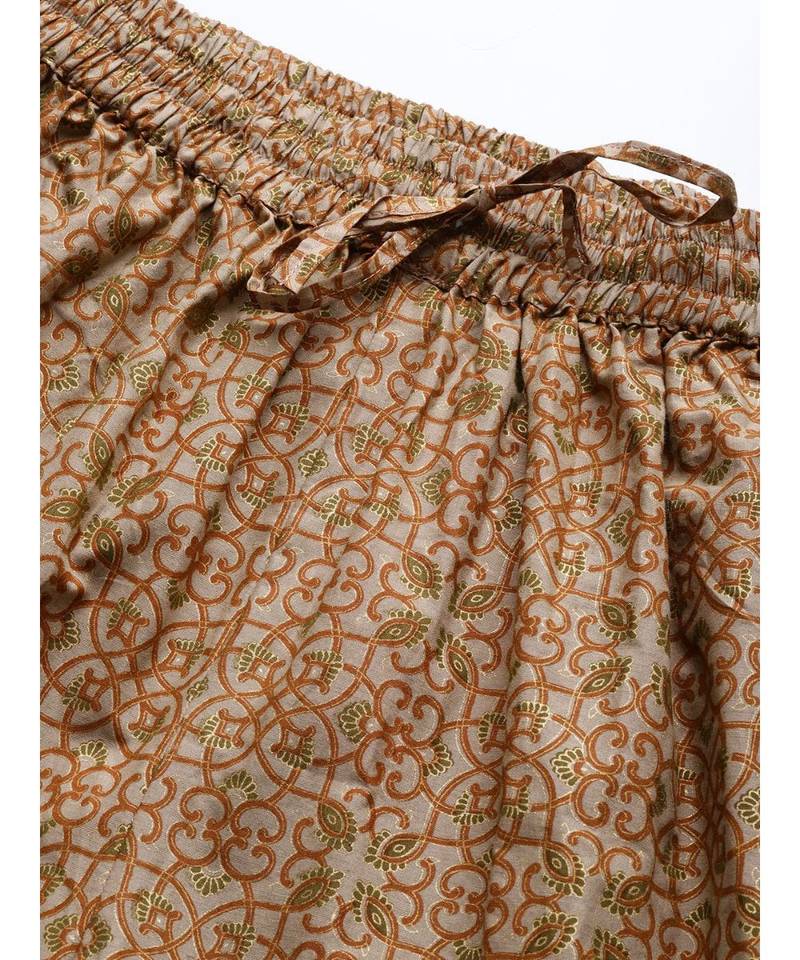 Brown printed Cotton Kurta and Palazzo Set