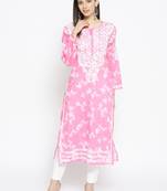 Hand Embroidered Pink Cotton Lucknow Chikankari Kurti