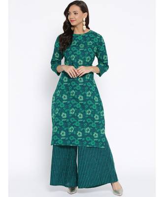 Green printed Cotton Kurta and Palazzo Set 1