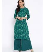 Green printed Cotton Kurta and Palazzo Set