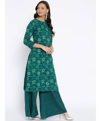 Green printed Cotton Kurta and Palazzo Set 3