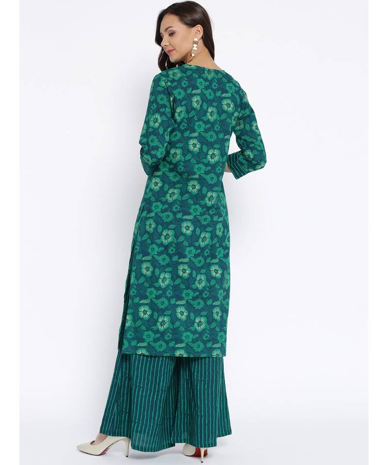 Green printed Cotton Kurta and Palazzo Set