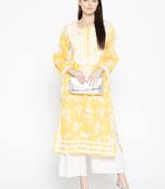 Hand Embroidered Yellow Cotton Lucknow Chikankari Kurti