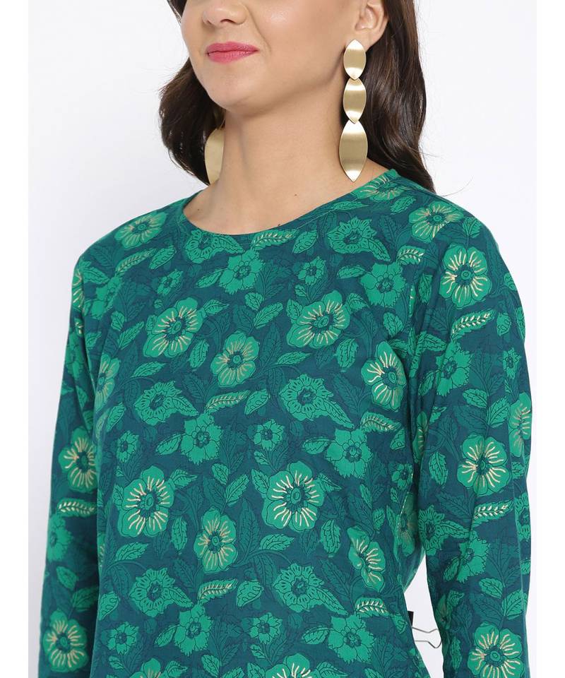 Green printed Cotton Kurta and Palazzo Set