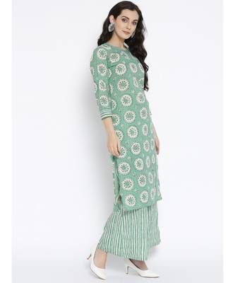Green printed Cotton Kurta and Palazzo Set 2