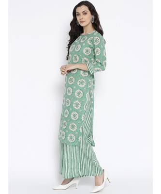 Green printed Cotton Kurta and Palazzo Set 3