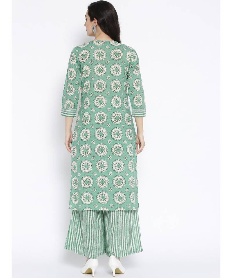 Green printed Cotton Kurta and Palazzo Set