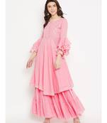 Pink plain Cotton Kurta and Skirt Set