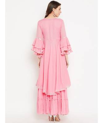 Pink plain Cotton Kurta and Skirt Set 2