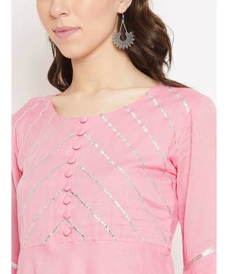 Pink plain Cotton Kurta and Skirt Set 4