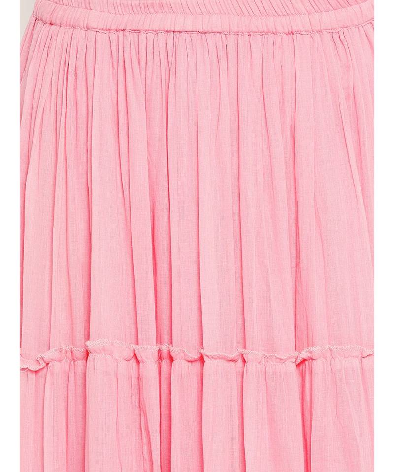 Pink plain Cotton Kurta and Skirt Set