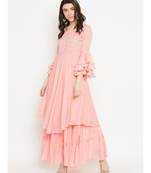 Peach plain Cotton Kurta and Skirt Set