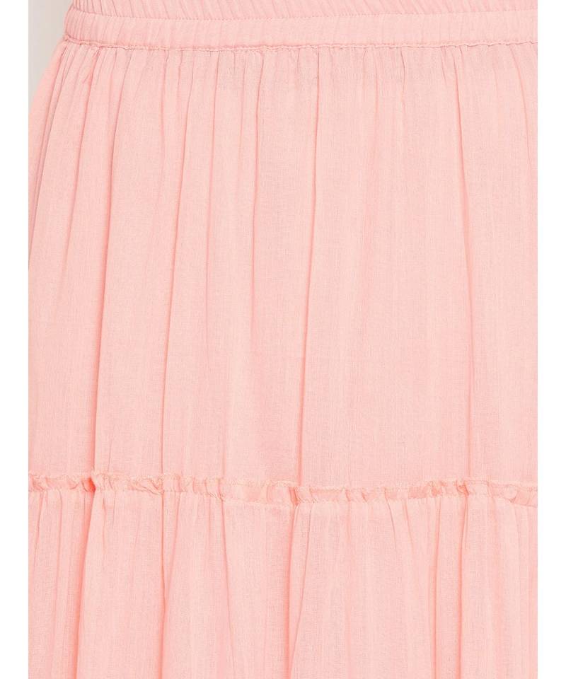 Peach plain Cotton Kurta and Skirt Set