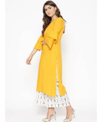 Yellow plain Rayon Kurta and Palazzo Set 1