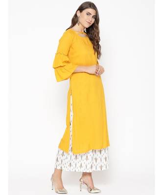 Yellow plain Rayon Kurta and Palazzo Set 2