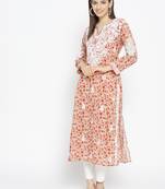 Hand Embroidered Fawn Red Cotton Lucknow Chikankari Kurti