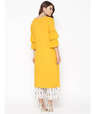 Yellow plain Rayon Kurta and Palazzo Set 3