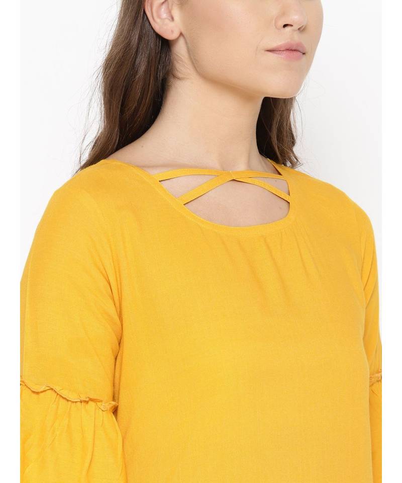 Yellow plain Rayon Kurta and Palazzo Set