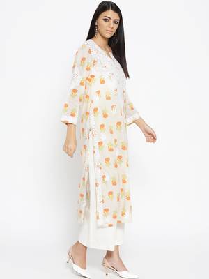 Ada Women Hand Embroidered Fawn Orange Cotton Lucknow Chikankari Kurti - A100025 4