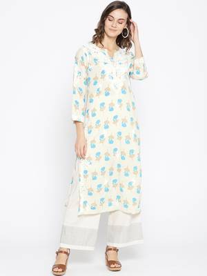 Hand Embroidered Fawn Blue Cotton Lucknow Chikankari Kurti  1