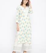 Hand Embroidered Fawn Blue Cotton Lucknow Chikankari Kurti 