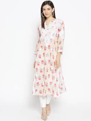 Hand Embroidered Fawn Pink  Cotton Lucknow Chikankari Kurti  1