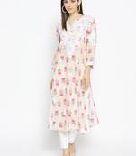 Hand Embroidered Fawn Pink  Cotton Lucknow Chikankari Kurti 