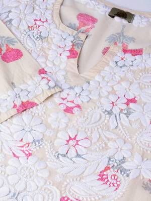 Hand Embroidered Fawn Pink  Cotton Lucknow Chikankari Kurti  2