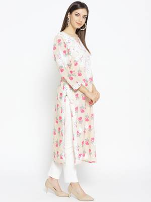 Hand Embroidered Fawn Pink  Cotton Lucknow Chikankari Kurti  4
