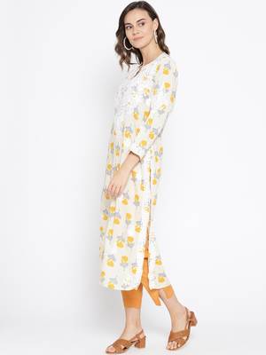 Hand Embroidered Fawn Yellow  Cotton Lucknow Chikankari Kurti  3